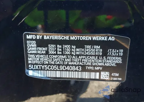 2020 BMW X3 xDrive30I z USA, uszkodzony, nr VIN 5UXTY5C05L9D40843